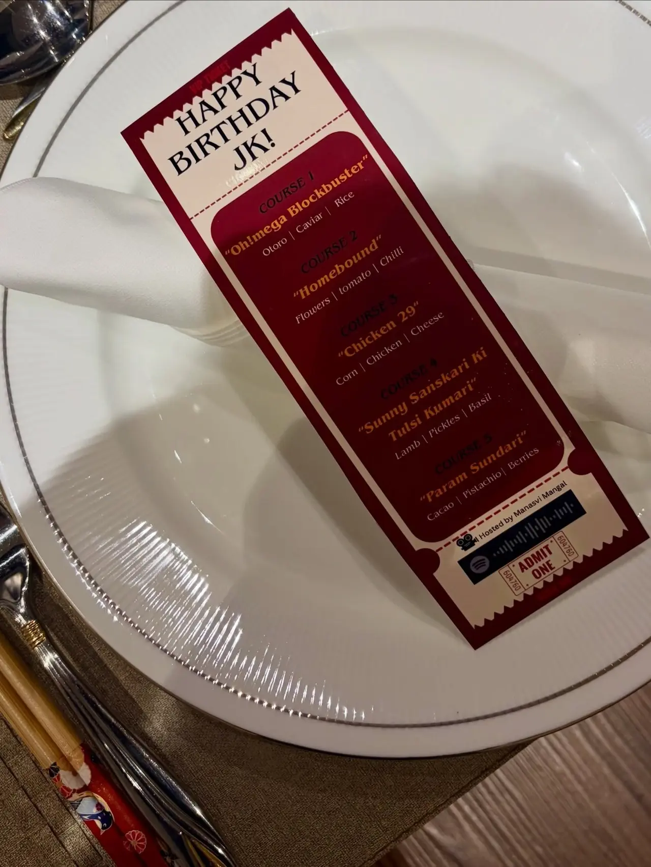 The chef also shared a glimpse of the printed menu for Janhvi's birthday party.