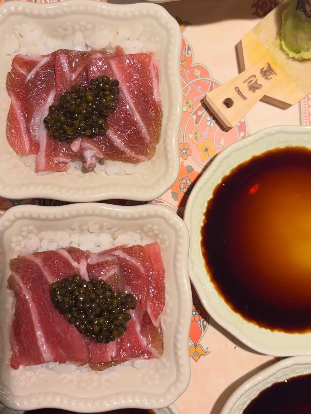 The celebrations included this delicious and aesthetic Wagyu beef or Toro sashimi topped with caviar.