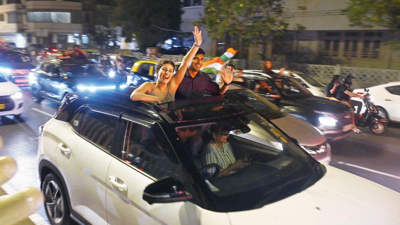 Roads were packed with vehicles as India defeated New Zealand by 96 runs in the T20 World Cup final