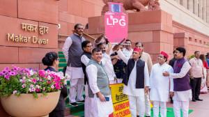 IN PHOTOS | Budget Session: Opposition leaders stage protest over LPG crisis