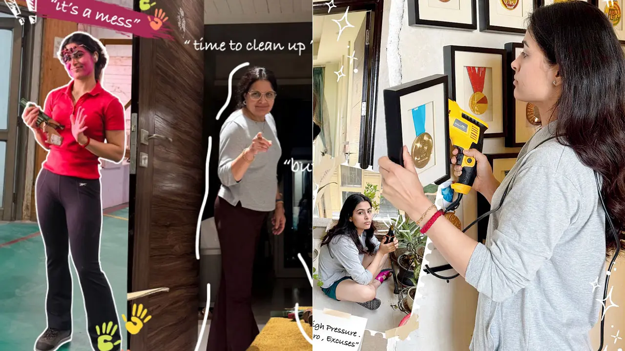 Even Olympic star Manu Bhaker isn’t spared from festive cleaning at home