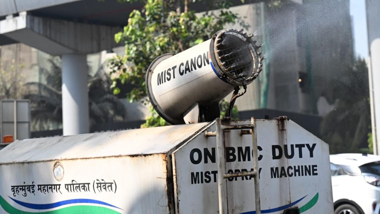 The vehicles were seen spraying water into the air near Kulupwadi in Borivali East to reduce airborne dust particles