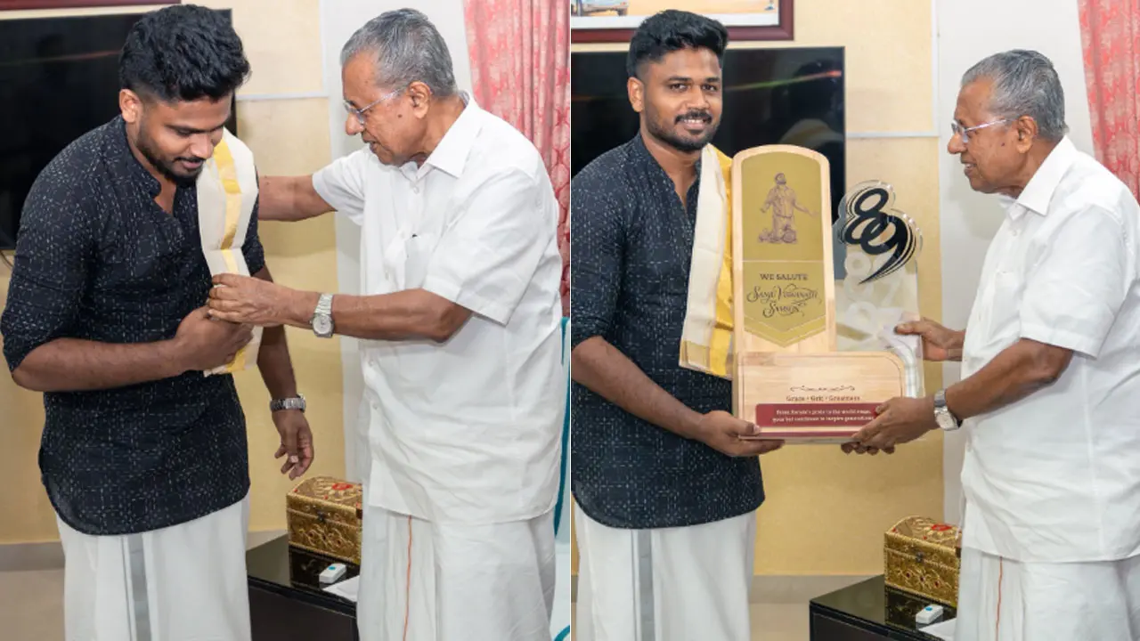 Sanju Samson felicitated by Kerala CM Pinarayi Vijayan after T20 WC win
