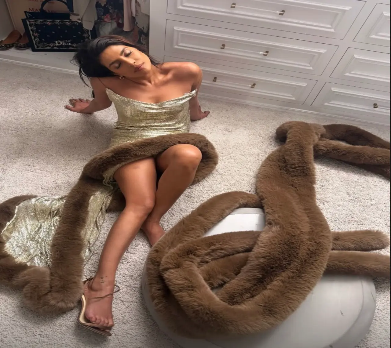 Priyanka shared this image on her Instagram stories, showing the unglamorous aftermath of the afterparty. Exhausted and sitting on the floor after a long day of partying, she captioned it 