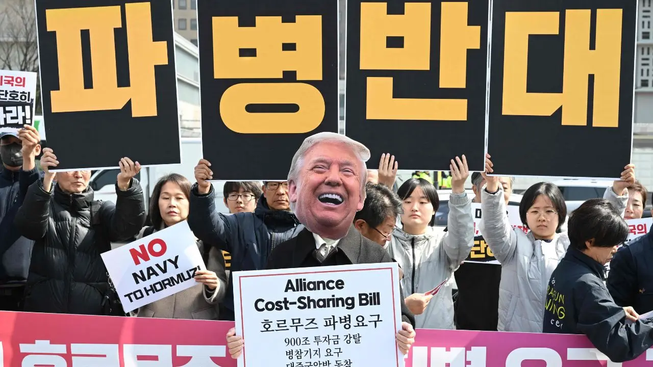 The protest was held against Trump’s call for Seoul and other nations to dispatch warships to the Strait of Hormuz to safeguard oil shipments. South Korea, on March 15, said it was closely monitoring the request