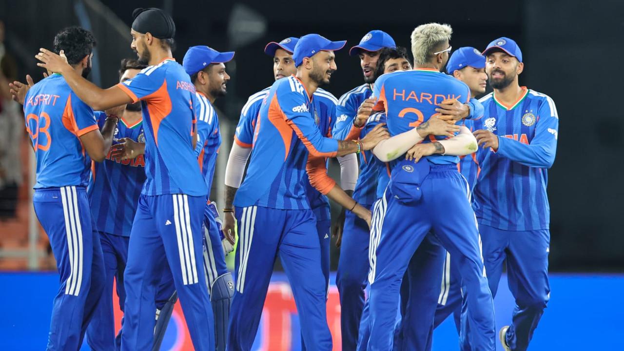 Team India players celebrating a wicket during the T20 World Cup 2026 match (Pic: X/@BCCI)