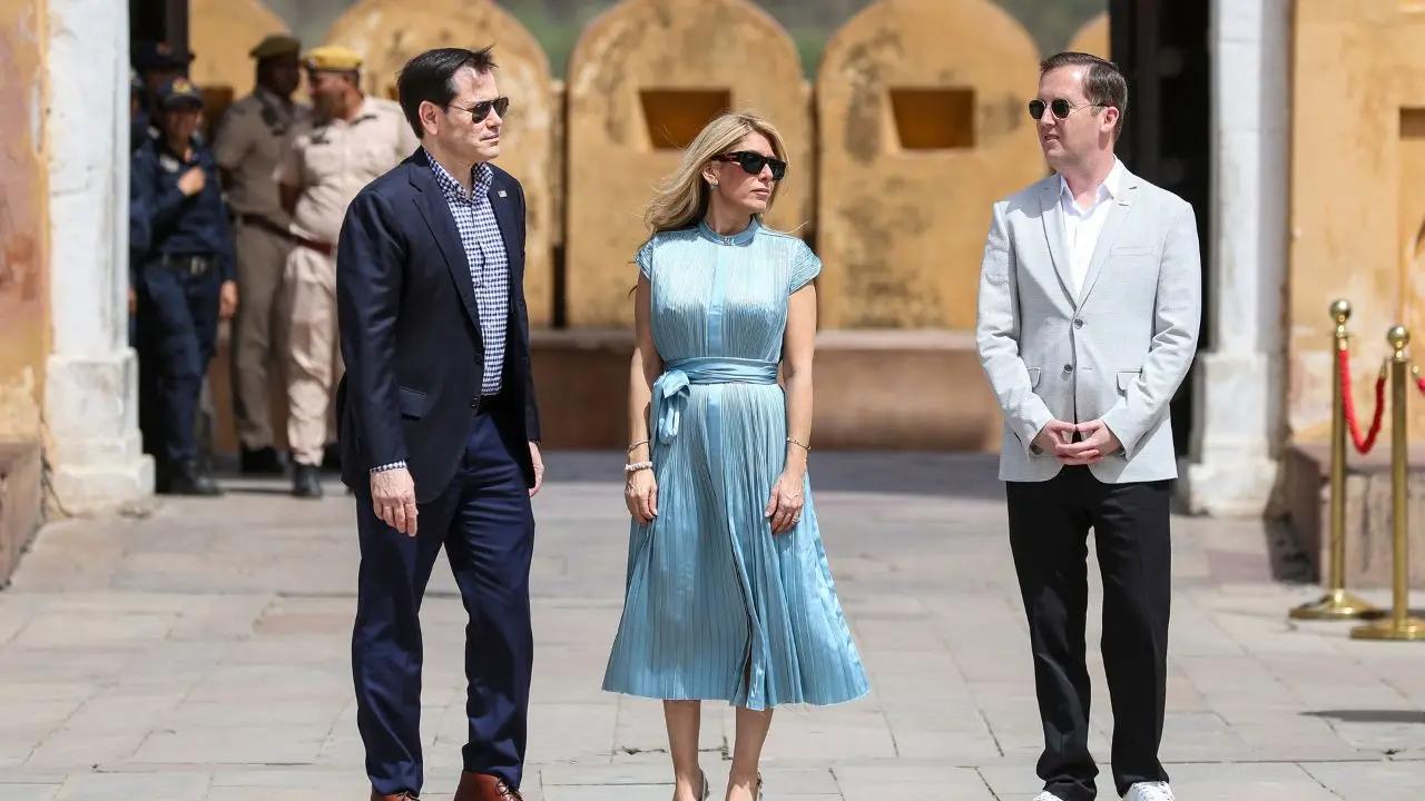 Marco Rubio with his wife Jeanette were jouned by US Special Envoy for South and Central Asia and Ambassador to India Sergio Gor (extreme right) during their visit to Amer Fort Marco Rubio with his wife Jeanette were jouned by US Special Envoy for South and Central Asia and Ambassador to India Sergio Gor (extreme right) during their visit to Amer Fort