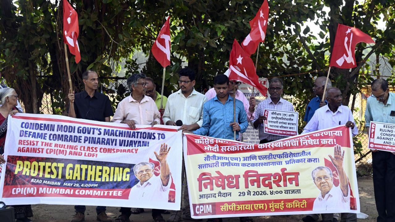 During the protest, CPM Mumbai District Committee members held placards and banners demanding an end to what they describe as suppression of dissent through investigative agencies. During the protest, CPM Mumbai District Committee members held placards and banners demanding an end to what they describe as suppression of dissent through investigative agencies.