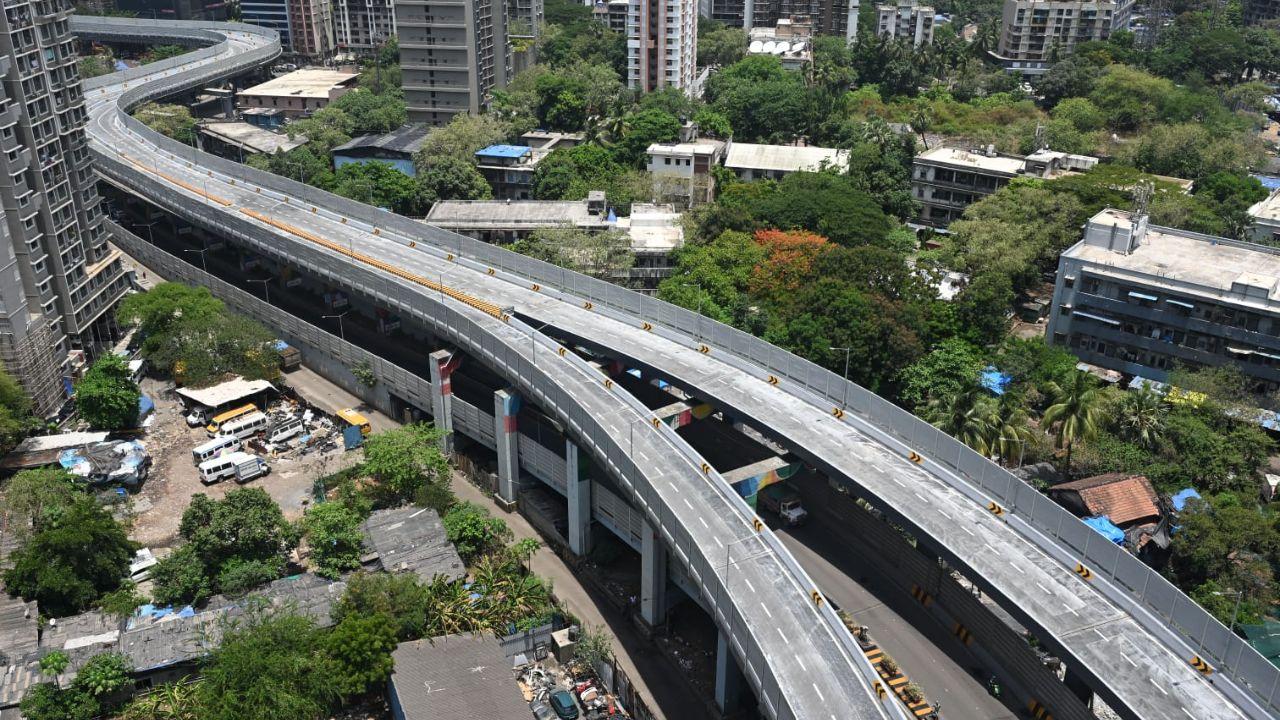 The Mrinaltai Gore Flyover extension cuts through the urban landscape of Goregaon (West), ready to become a key traffic link in Mumbai