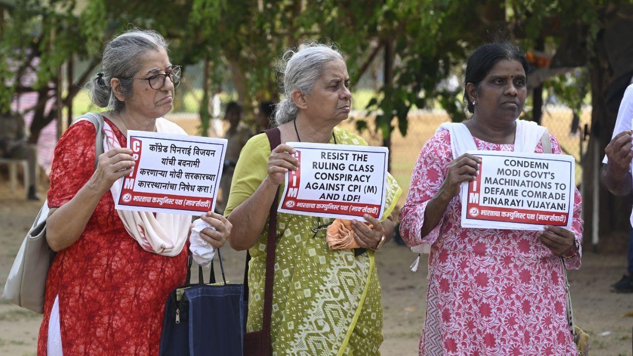 They also raised slogans during a CPM-led demonstration in Mumbai, alleging misuse of central agencies to target political opponents They also raised slogans during a CPM-led demonstration in Mumbai, alleging misuse of central agencies to target political opponents