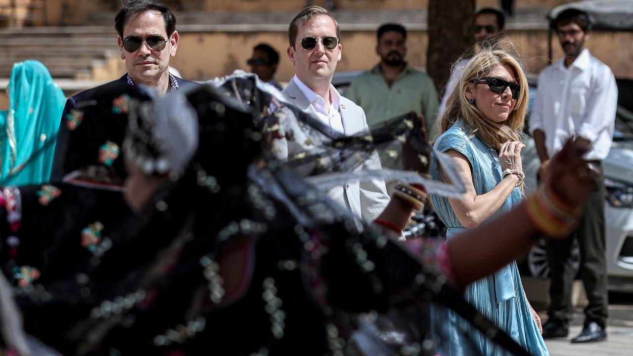 Tight security arrangements were made for the visit of Rubio, who arrived in India on a four-day trip on Saturday Tight security arrangements were made for the visit of Rubio, who arrived in India on a four-day trip on Saturday