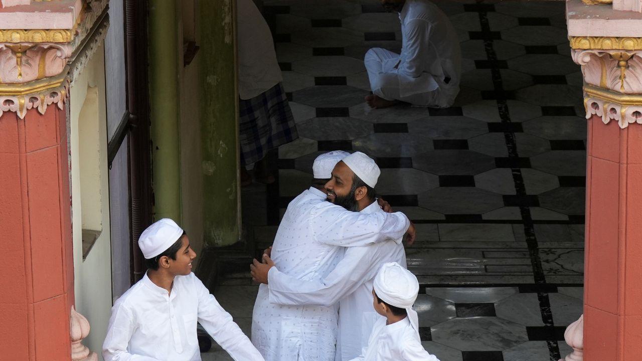 Devotees in Kolkata greet each other warmly at Nakhoda Masjid, sharing festive wishes after completing their prayers Devotees in Kolkata greet each other warmly at Nakhoda Masjid, sharing festive wishes after completing their prayers
