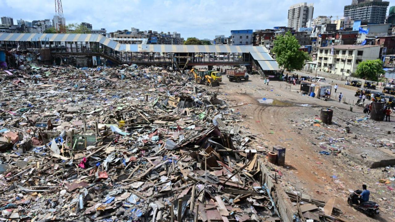 Illegal structures being razed during the sixth consecutive day of the demolition exercise on encroached railway property in Garib Nagar Illegal structures being razed during the sixth consecutive day of the demolition exercise on encroached railway property in Garib Nagar