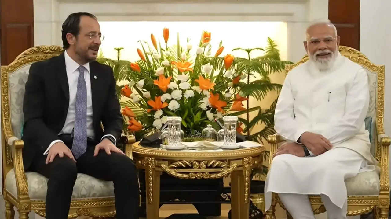 PM Modi, Cyprus President hold delegation-level talks in Delhi PM Modi and Cyprus President Nikos Christodoulides during a meeting at the Hyderabad House. Pic/PTI