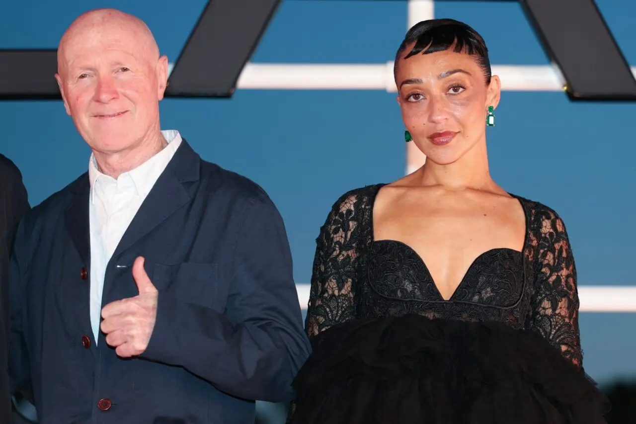 British writer Paul Laverty and US actress Ruth Negga arrive for the L&rsquo;Oreal Paris Women of Worth Dinner.