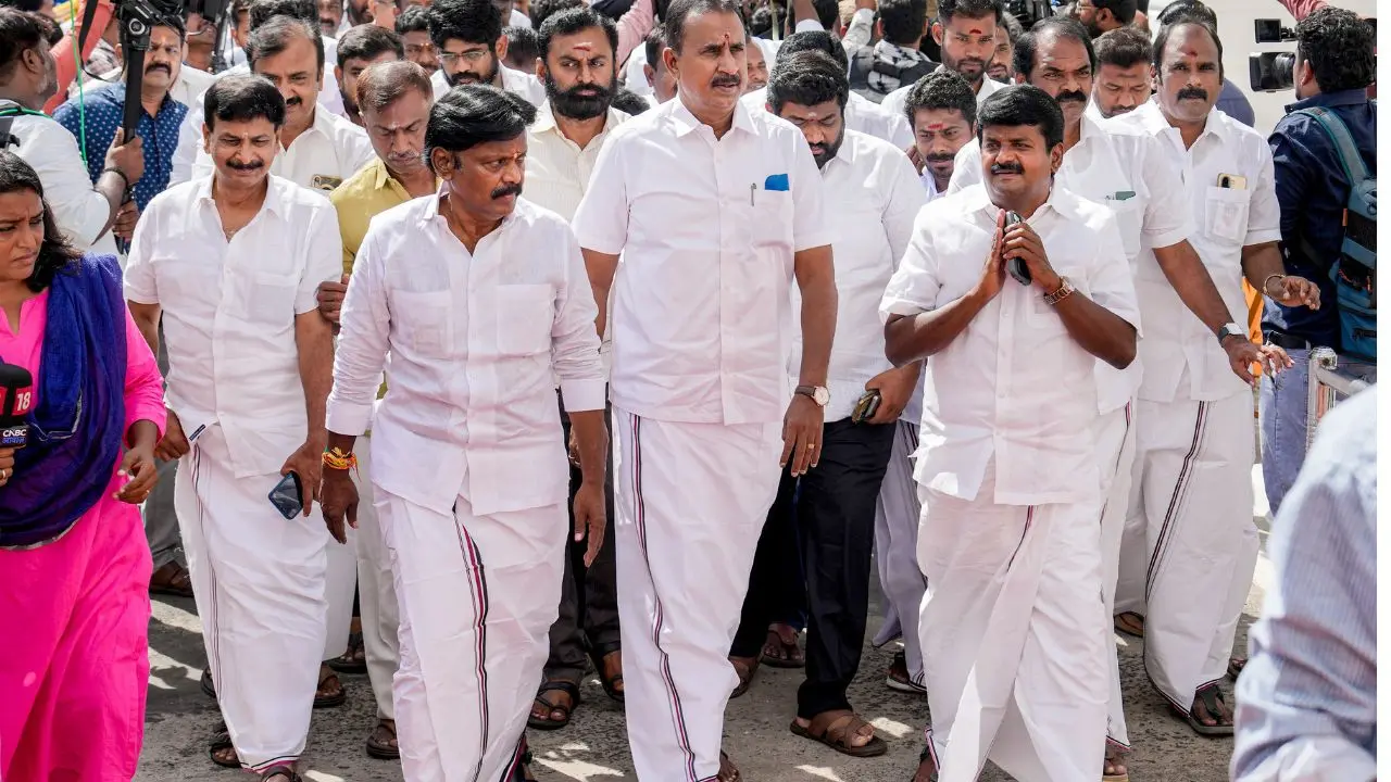 Tamil Nadu: AIADMK rift deepens as district units turn into battlegrounds AIADMK leaders outside the Tamil Nadu Legislative Assembly(PTI Photo/R Senthilkumar)