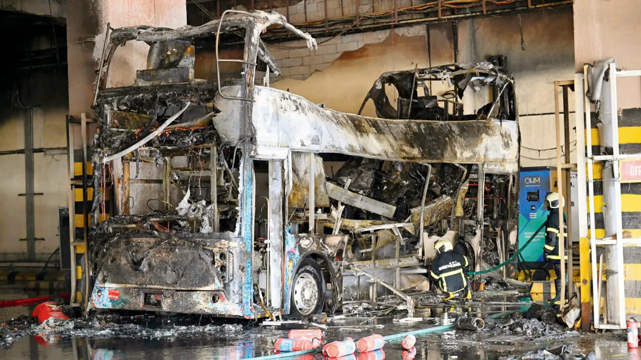 The charred bus at the Kurla Depot maintenance bay. PIC/BY SPECIAL ARRANGEMENT