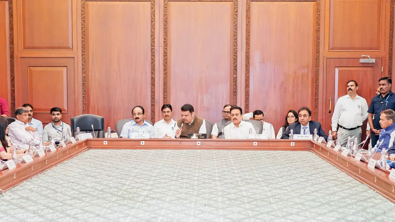 Chief Minister Devendra Fadnavis chairs the review meeting regarding monsoon preparedness on Friday. PIC/X/@CMOMaharashtra