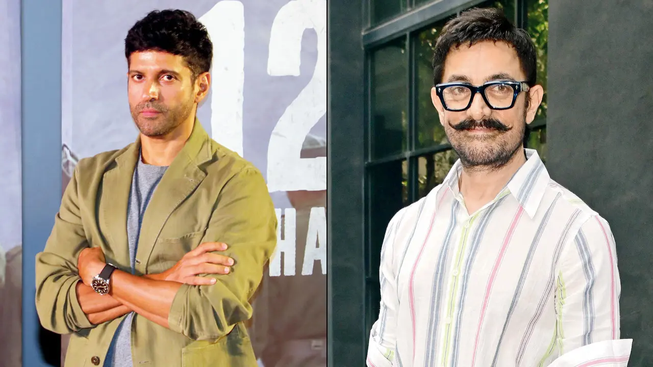 Pad up, Farhan! Cricket’s calling Farhan Akhtar. Pic/PTI (right) Aamir Khan. Pic/Yogen Shah