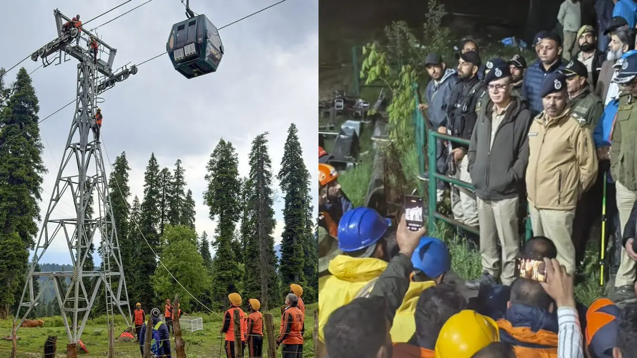 Over 300 tourists rescued after Gulmarg Gondola halts mid-operation in Jammu and Kashmir Rescue operations in the mountainous terrain. Pic/ PTI