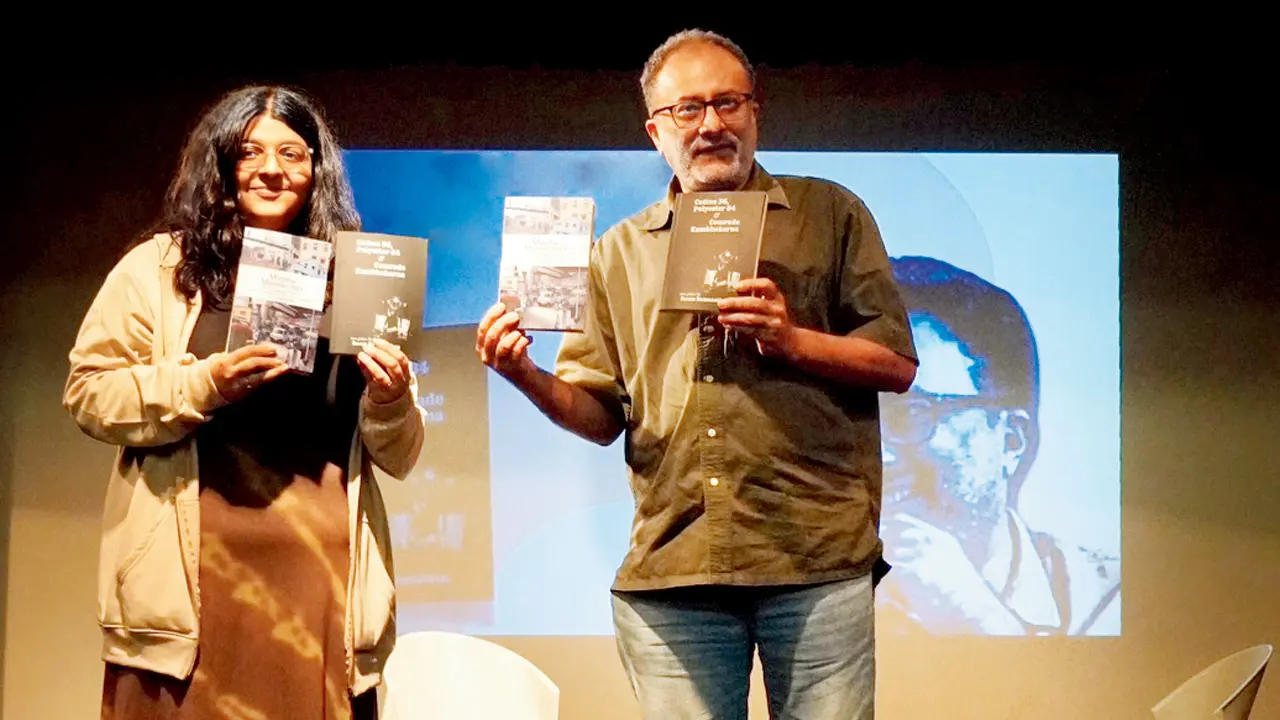 Jiya Somaiya and Ramu Ramanathan (right) at the launch of his book, Mumbai Murmurings: 213 Tiny Tales of Theatre