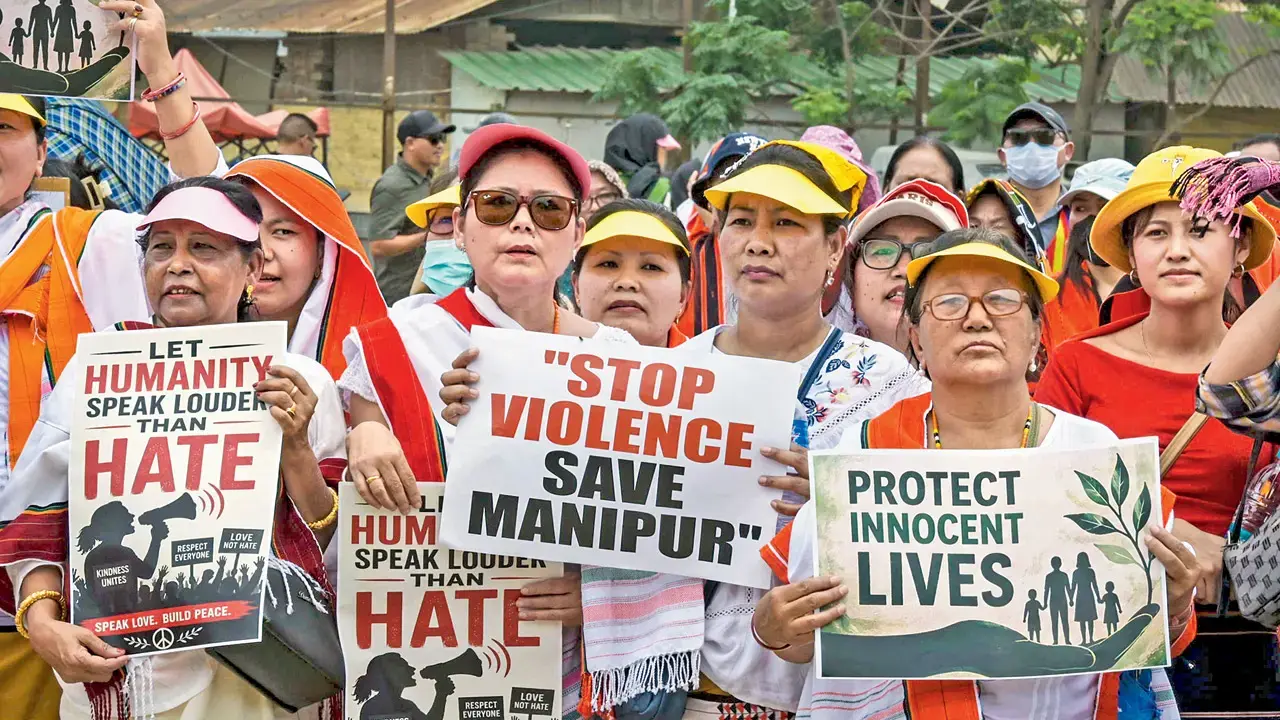 Security forces fire tear gas shells to disperse protesters in Manipur's Ukhrul More than 38 people were abducted and held hostage by armed groups in Kangpokpi and Senapati districts on May 13. FILE PIC