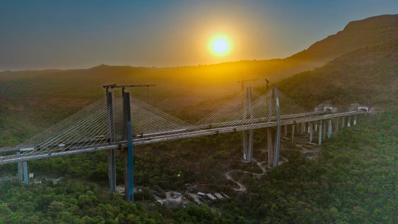 The project also includes two cable-stayed bridges of 650 metres and 950 metres, built by Afcons Infrastructure. The tallest pylon of the cable-stayed bridge stands at 184 metres