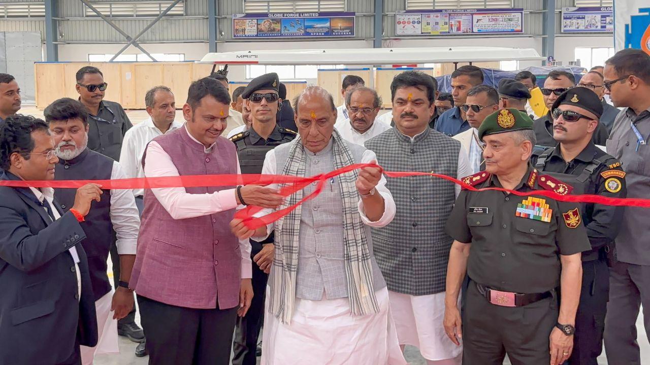 Mumbai LIVE: Four defence corridors approved in Maharashtra, says CM Union Minister Rajnath Singh and CM Devendra Fadnavis inaugurate the Missile Complex and Artillery Shell Production Line in Ahilyanagar district on Saturday. PIC/X