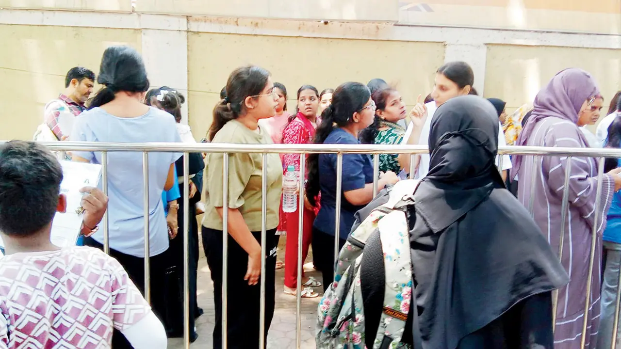 Students outside a NEET centre in Bandra. Pic/By Special Arrangement