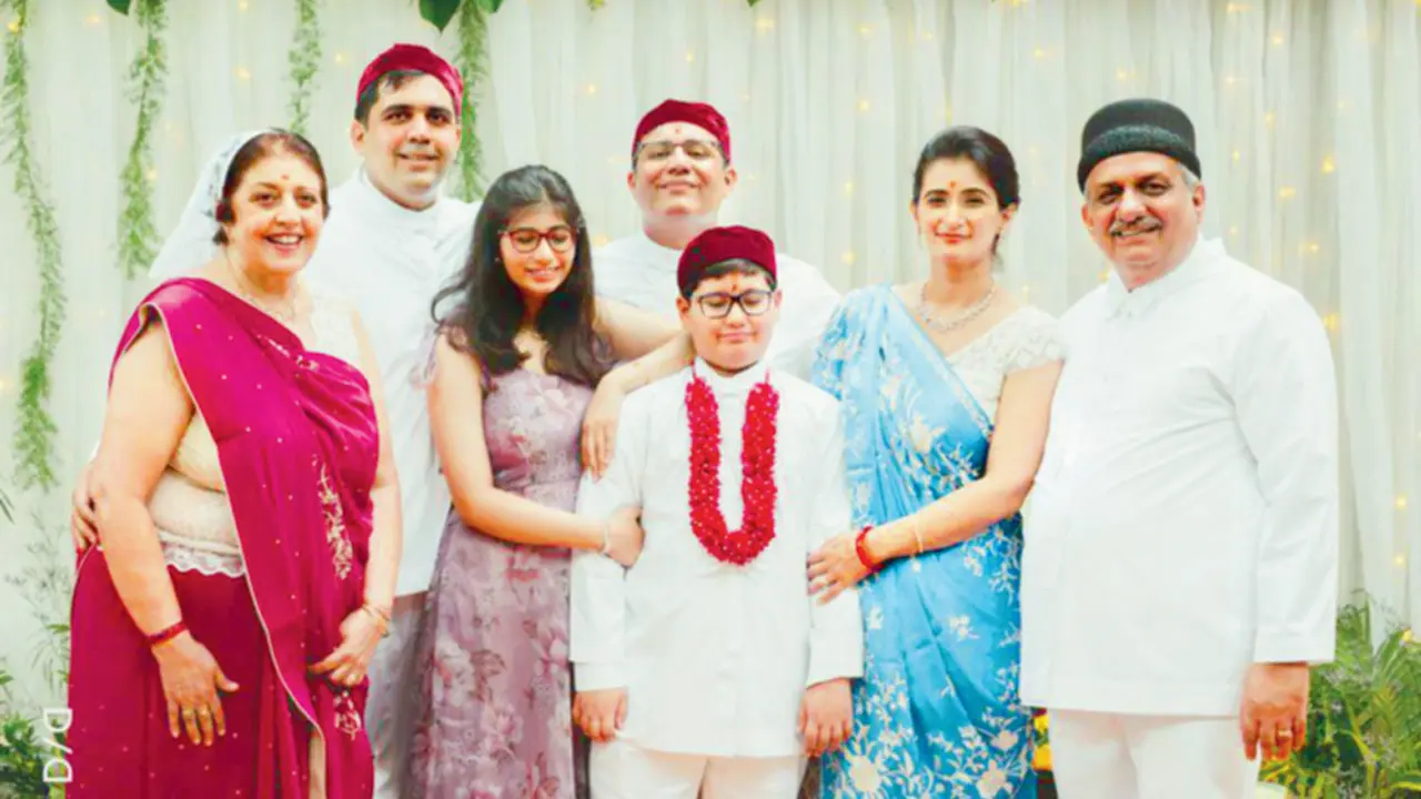 Yasmine and Dhunrumi Patell with their sons Rushad and Rustom, Rustom’s wife Dilshad and their children Tiyana and Vivaan. The family has restored the ground floor of Tehmi Terrace, a heritage property inherited by Dhunrumi and his sisters Heta and Jena