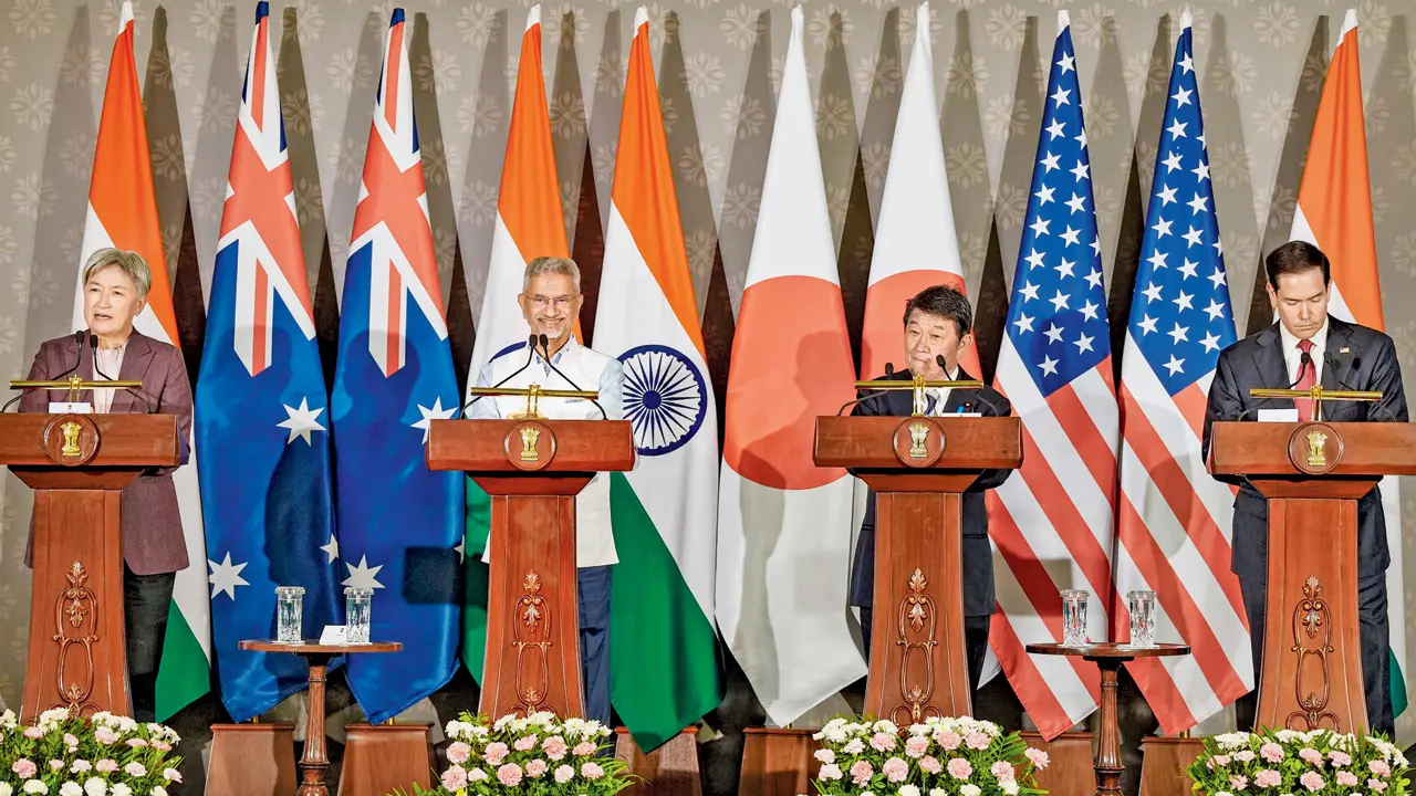 Quad launches Indo-Pacific energy security initiative amid China concerns (From left) Australian FM Penny Wong, EAM S Jaishankar, Japanese FM Toshimitsu Motegiand US Secretary of State Marco Rubio during the Quad Foreign Ministers’ Meeting in New Delhi on Tuesday. PIC/PTI