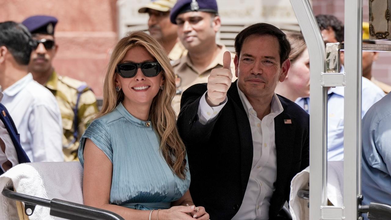 Rubio, who is on a four-day visit to India, arrived at the Kheria airport in Agra in a special aircraft around 10 am and travelled by car to a hotel near the eastern gate of the Taj Mahal before proceeding to the monument in a golf cart amid heavy security arrangements, local officials said. Rubio, who is on a four-day visit to India, arrived at the Kheria airport in Agra in a special aircraft around 10 am and travelled by car to a hotel near the eastern gate of the Taj Mahal before proceeding to the monument in a golf cart amid heavy security arrangements, local officials said.