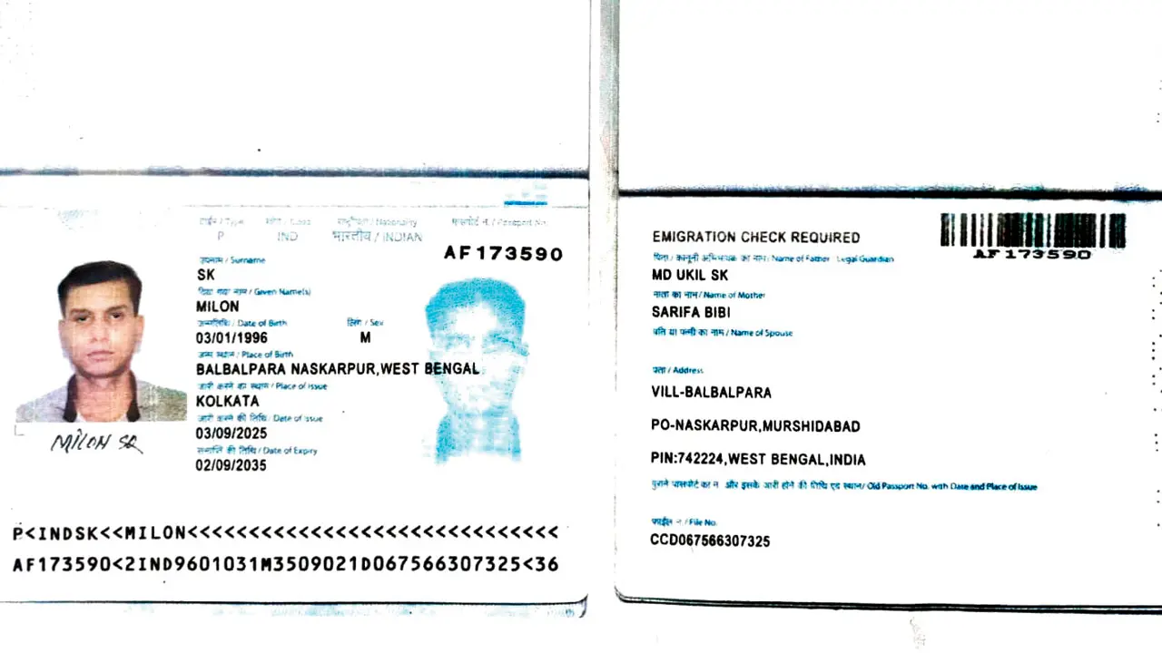 Bangladeshi national held at Mumbai airport while trying to fly to Oman with fake Indian documents The Indian passport allegedly obtained using forged documents from the Kolkata Passport Office. Pic/By Special Arrangement