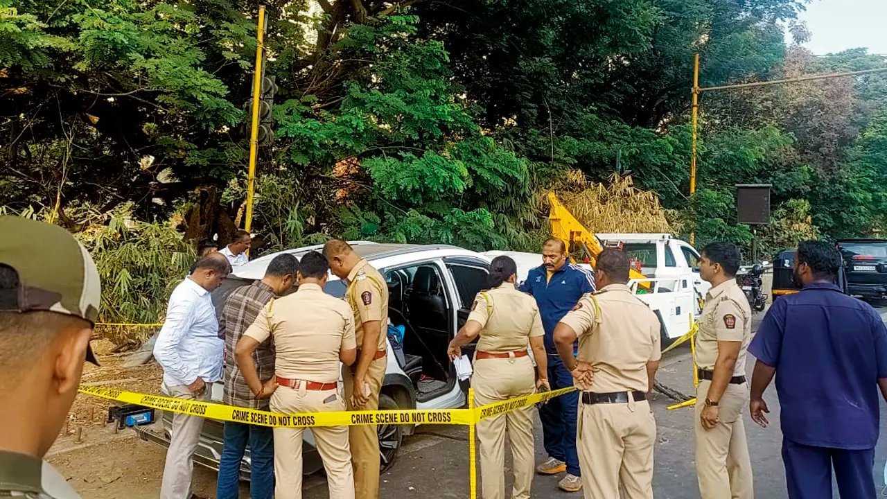 The NRI police team examines the vehicle on Friday. PICS BY SPECIAL ARRANGEMENT