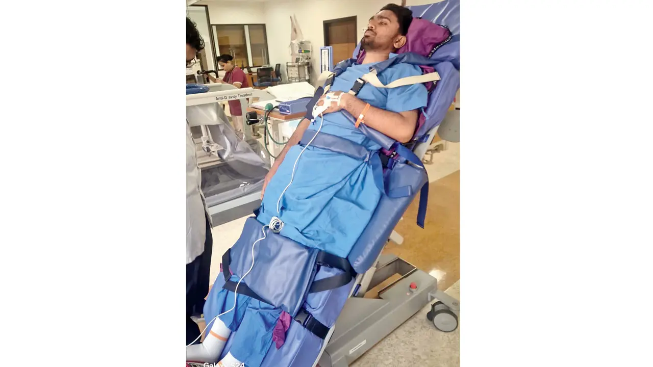 From paralysed to walking: MBBS student’s remarkable recovery after road accident Harsh Jain, who is recovering from paraplegia, undergoes rehabilitation at Jupiter Hospital in Thane. PIC/BY SPECIAL ARRANGEMENT