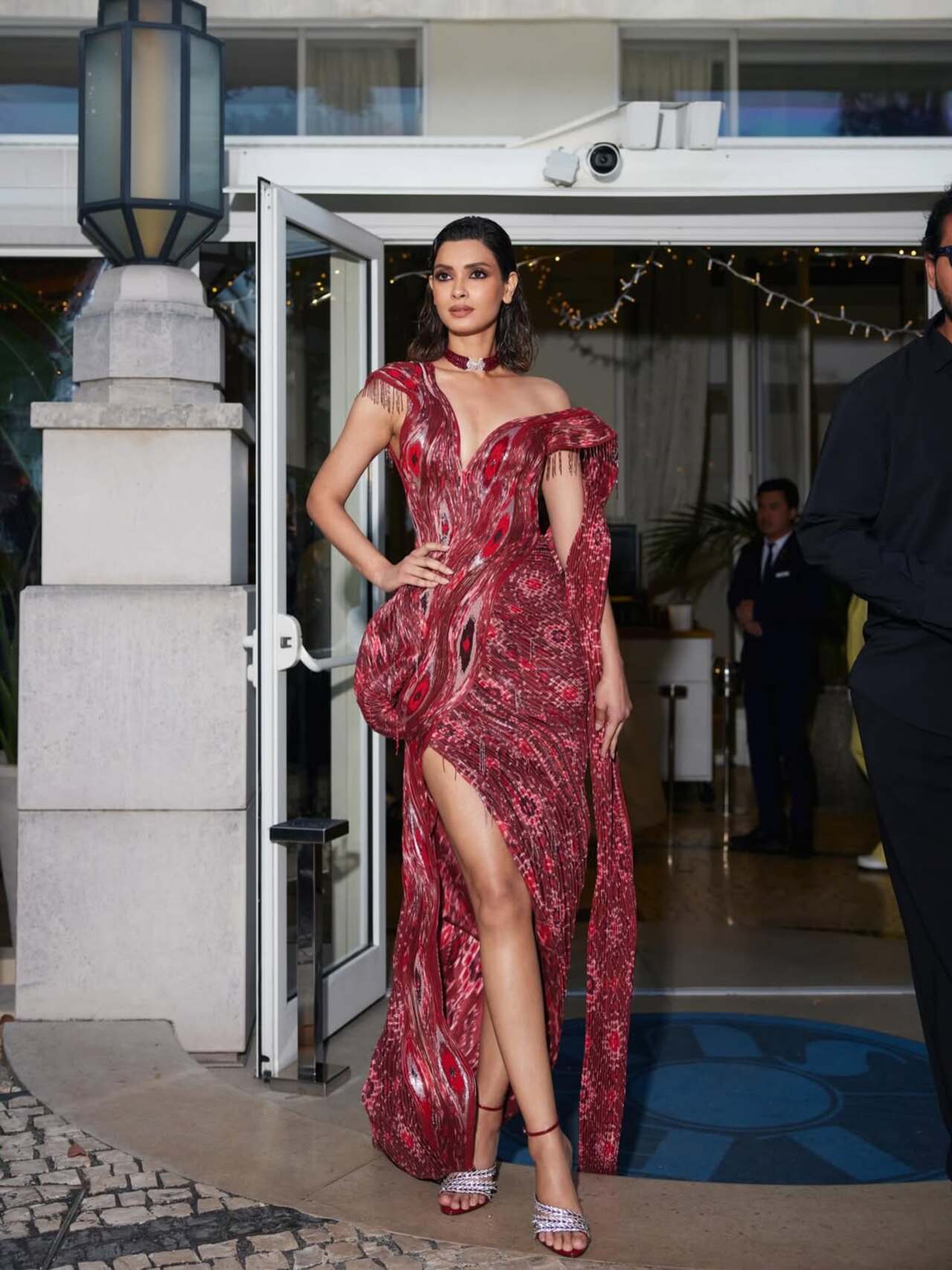 The garment was created using corded industrial techniques that sculpted the body through rhythmic linear formations