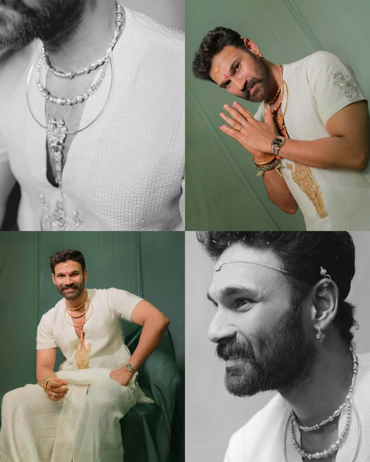 For the ceremony, Bellamkonda kept his look simple yet elegant in a traditional ivory kurta, paired with sacred garlands and a statement gold choker.