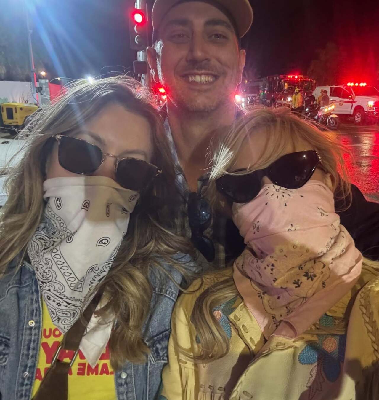 Sydney Sweeney and Scooter Braun strike a playful, goofy selfie with a friend, pulling fun expressions and keeping the vibe light and carefree.