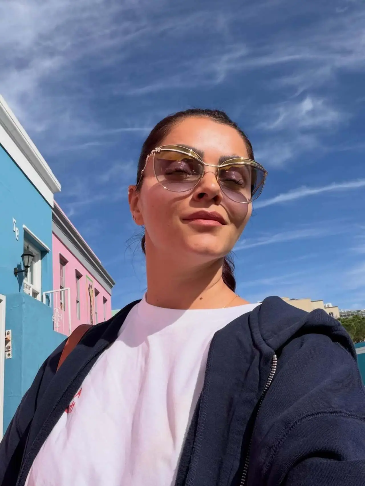 Rubina shares another selfie in which she is seen in a sporty look with blue jacket, light pin tee and bottoms with hair tied up. Rubina shares another selfie in which she is seen in a sporty look with blue jacket, light pin tee and bottoms with hair tied up.
