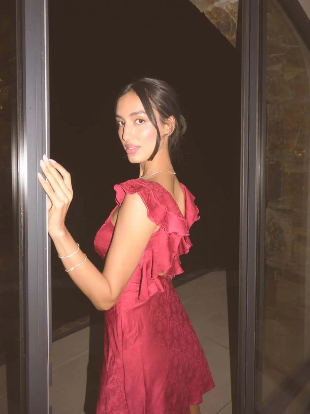She styled the chic outfit with minimal jewellery and nude heels, while her soft makeup and loosely tied hair added charm. She styled the chic outfit with minimal jewellery and nude heels, while her soft makeup and loosely tied hair added charm.