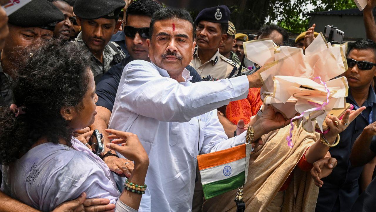 As Adhikari reached the venue around 10 am, chants of "Jai Shri Ram", "Bharat Mata Ki Jai" and "Vande Mataram" echoed through the area as many had travelled from districts and far-flung corners of the state seeking a first-hand audience As Adhikari reached the venue around 10 am, chants of "Jai Shri Ram", "Bharat Mata Ki Jai" and "Vande Mataram" echoed through the area as many had travelled from districts and far-flung corners of the state seeking a first-hand audience