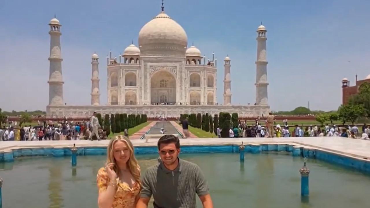Tiffany Trump, the daughter of US President Donald Trump, and her husband  Michael Boulos pose for a photograph during their visit to the Taj Mahal, in Agra, Uttar Pradesh, on Saturday. PIC/PTI 