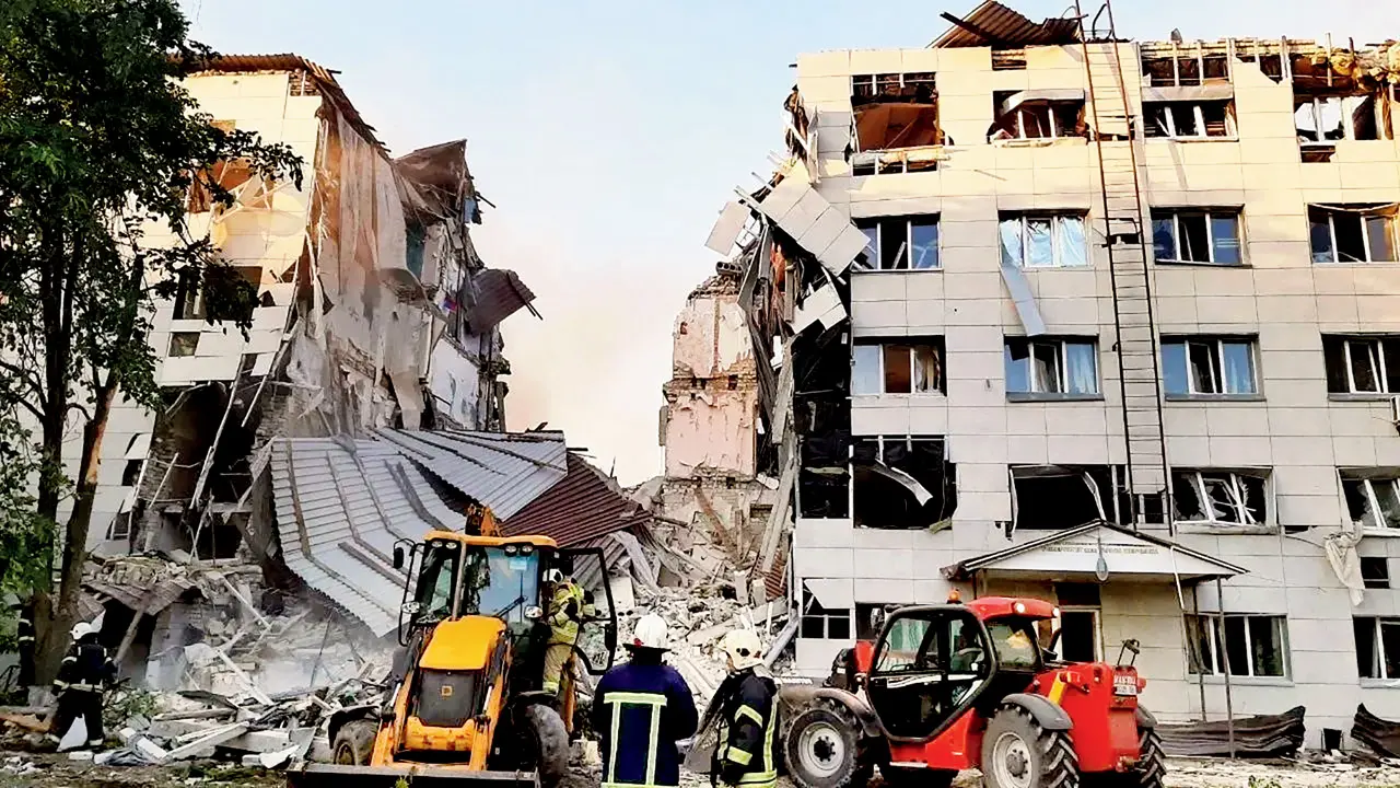 Russia says Ukrainian drone strike kills four and injures 35 in Luhansk Heavily damaged buildings of the Starobilsk dormitory. PIC/AFP