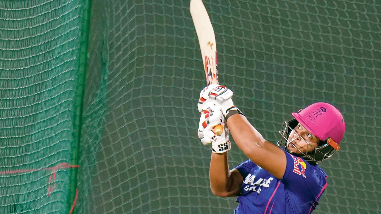 Vaibhav Sooryavanshi during RR’s practice session in Mullanpur on Tuesday. PIC/PTI
