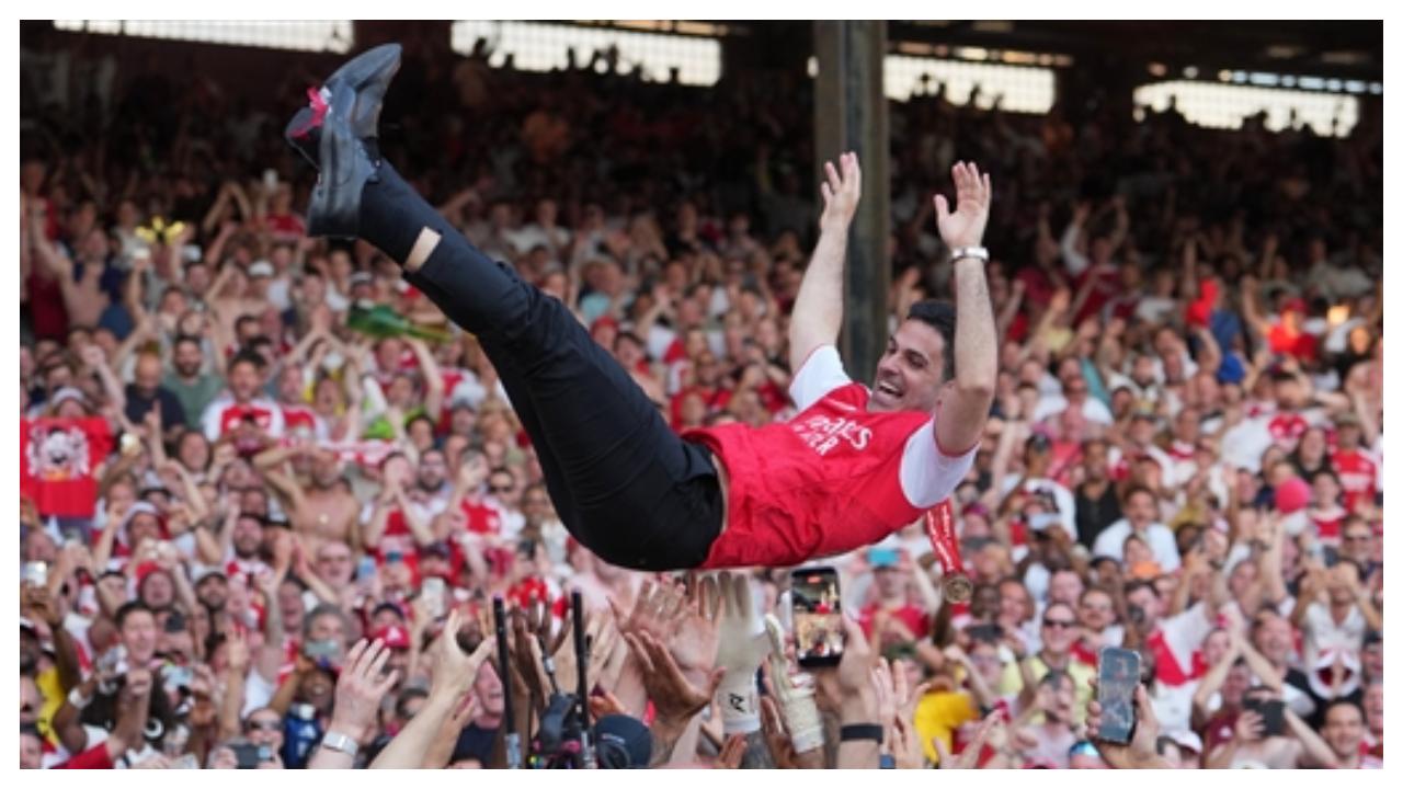 Mikel Arteta ended Arsenal's 22-year wait for a league title. The Spanish manager has been at the club since 2019 and finished second in the league in each of the previous three seasons before finally lifting the trophy. &nbsp;(Pic: AP)