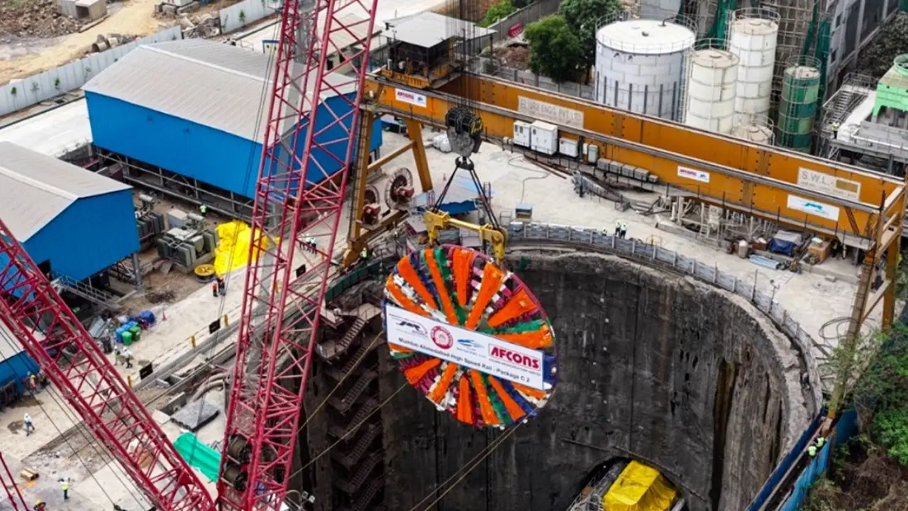 Bullet train project achieves another key milestone, cutterhead for second TBM lowered near Ghansoli The operation marks the final stage of the primary assembly process before the machine becomes fully operational. Pic/X