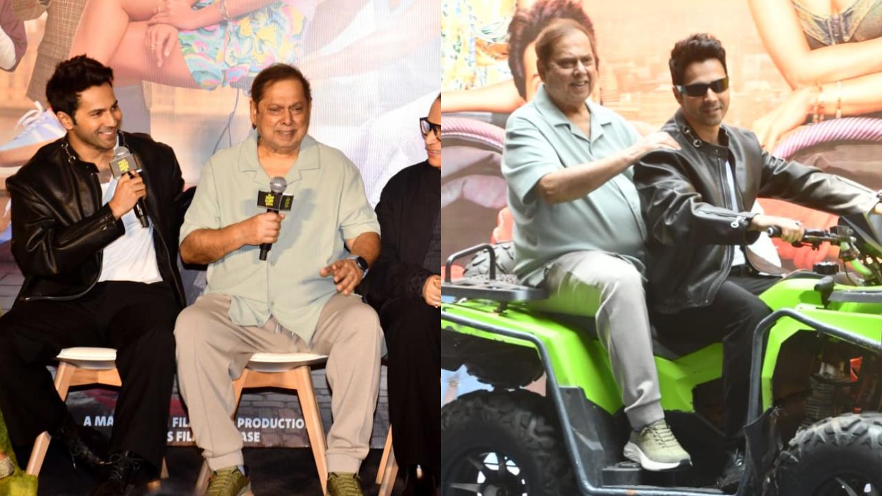 Watch: Viral video shows David Dhawan crying while talking about son Varun David Dhawan and Varun Dhawan. Pics via Yogen Shah