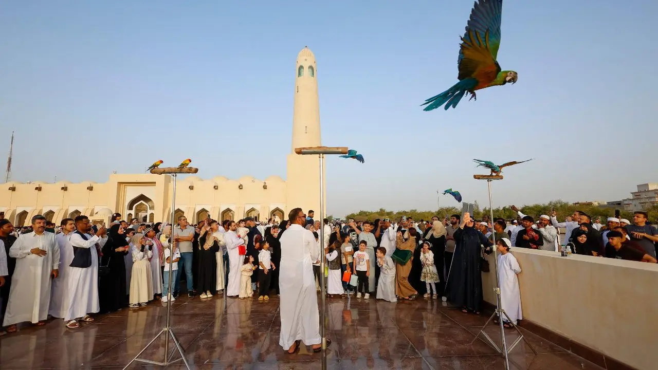 Worshippers gather outside the Imam Muhammad ibn Abd al-Wahhab Mosque in Qatar's Doha on Wednesday to mark Eid al-Adha, which commemorates the end of Hajj and Prophet Abraham’s act of devotion Worshippers gather outside the Imam Muhammad ibn Abd al-Wahhab Mosque in Qatar's Doha on Wednesday to mark Eid al-Adha, which commemorates the end of Hajj and Prophet Abraham’s act of devotion