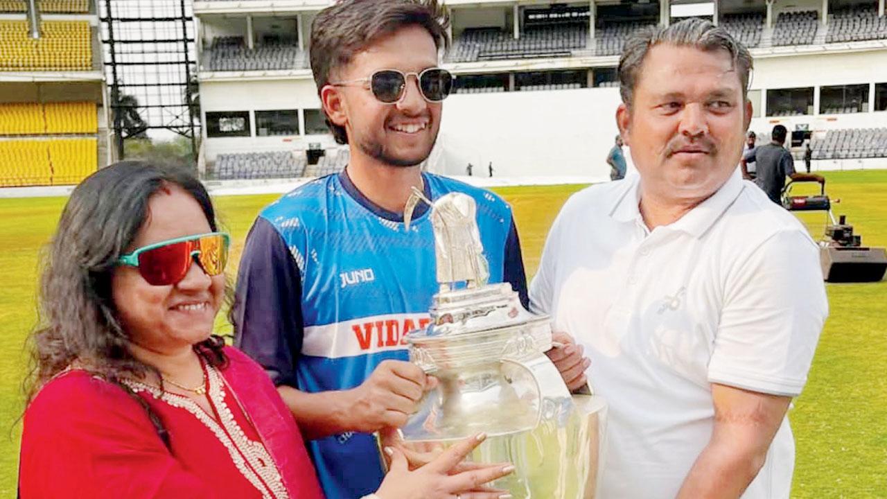 ‘No bigger joy than this for our family’ Harsh Dubey's father Vidarbha’s Harsh Dubey (centre) with his mum Jyoti (left) and dad Surendra
