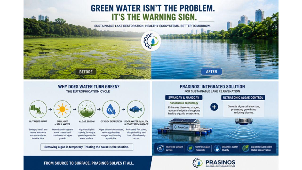 Why Lakes Turn Green: Sustainable Lake Rejuvenation with Prasinos Tech Innovation’s SWANCAV and NanoCav Technologies A Science-Driven Approach to Water Conservation, Algae Control, and Sustainable Lake Restoration.